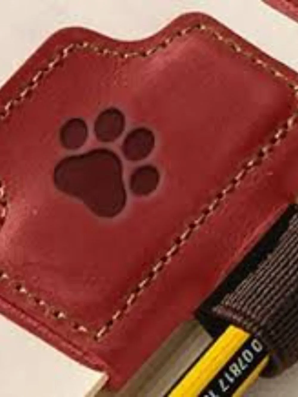 Leather Magnetic Bookmark Pen Holder Leather Paw Print Embossed